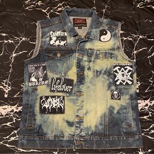 Danzig Horror Punk Black Metal Patch Acid Wash Denim Custom Battle Vest